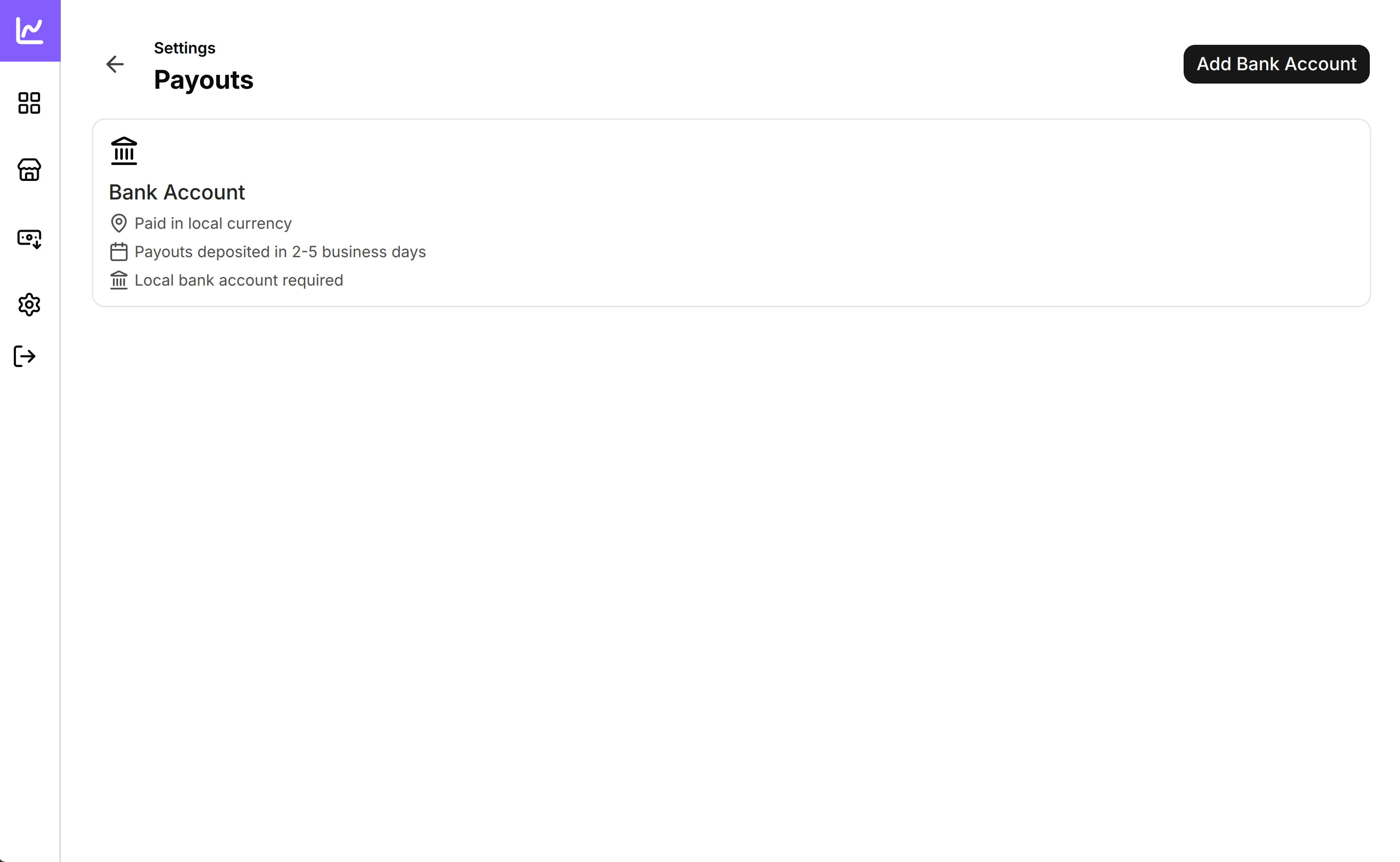 Partner payout settings page